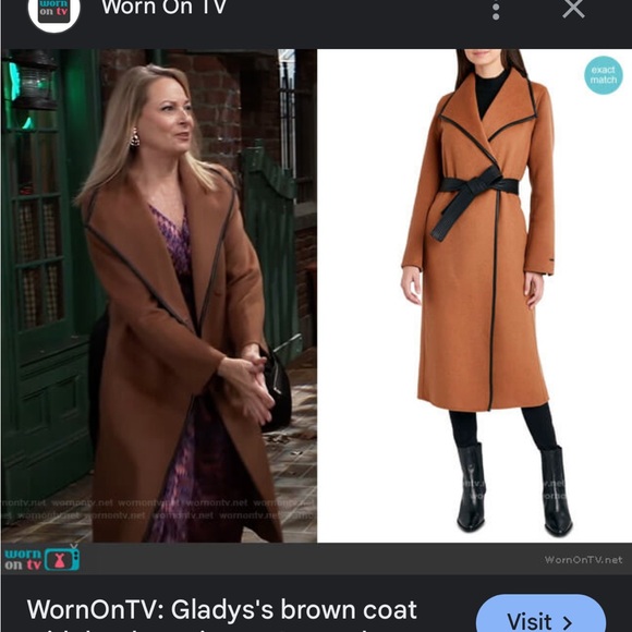 Tahari Camel Trench Coat with Black Accents - Picture 5 of 9